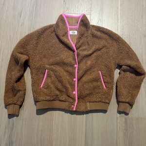 Marine Layer Brown and Pink Sherpa Snap Teddy Jacket Size XS Activewear!